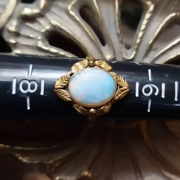 Antique Estate 10KT YELLOW GOLD OPAL leaf RING π π€ π - Picture 5 of 9